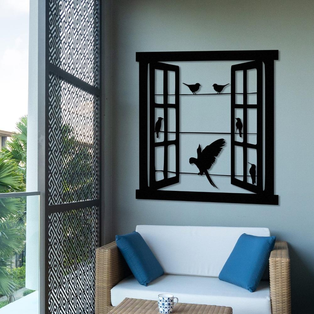 Open Window Design with Birds Silhouette Metal Wall Art from VITAHOME DESIGN LLC