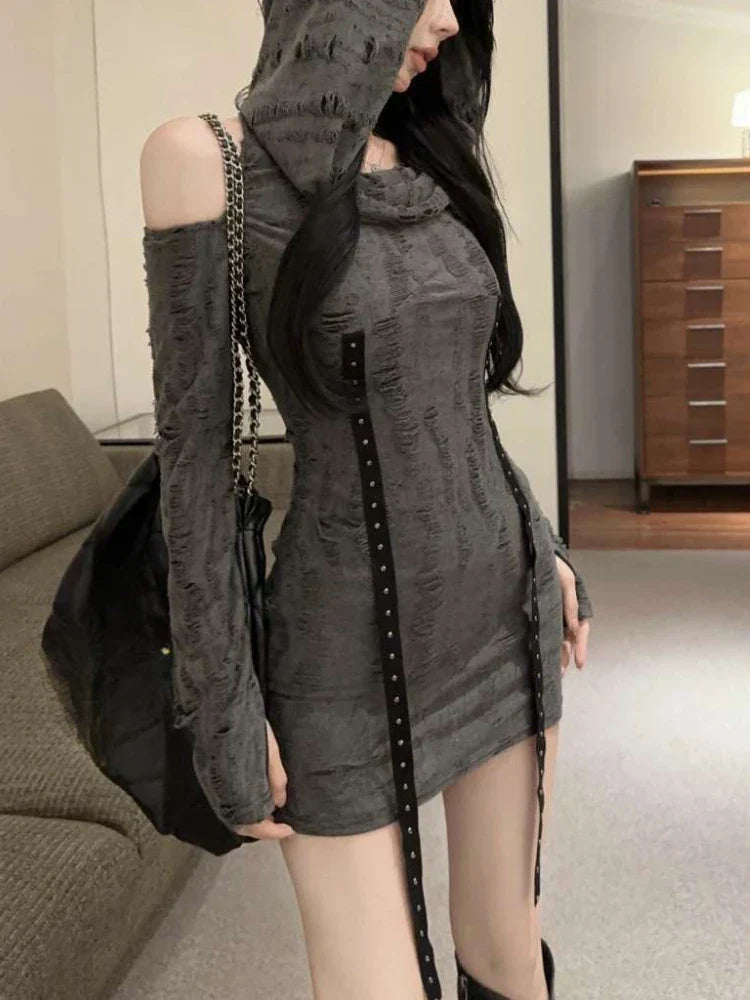 Hooded Gothic Dress – Distressed Slim High Street Style From Kawaii Stop