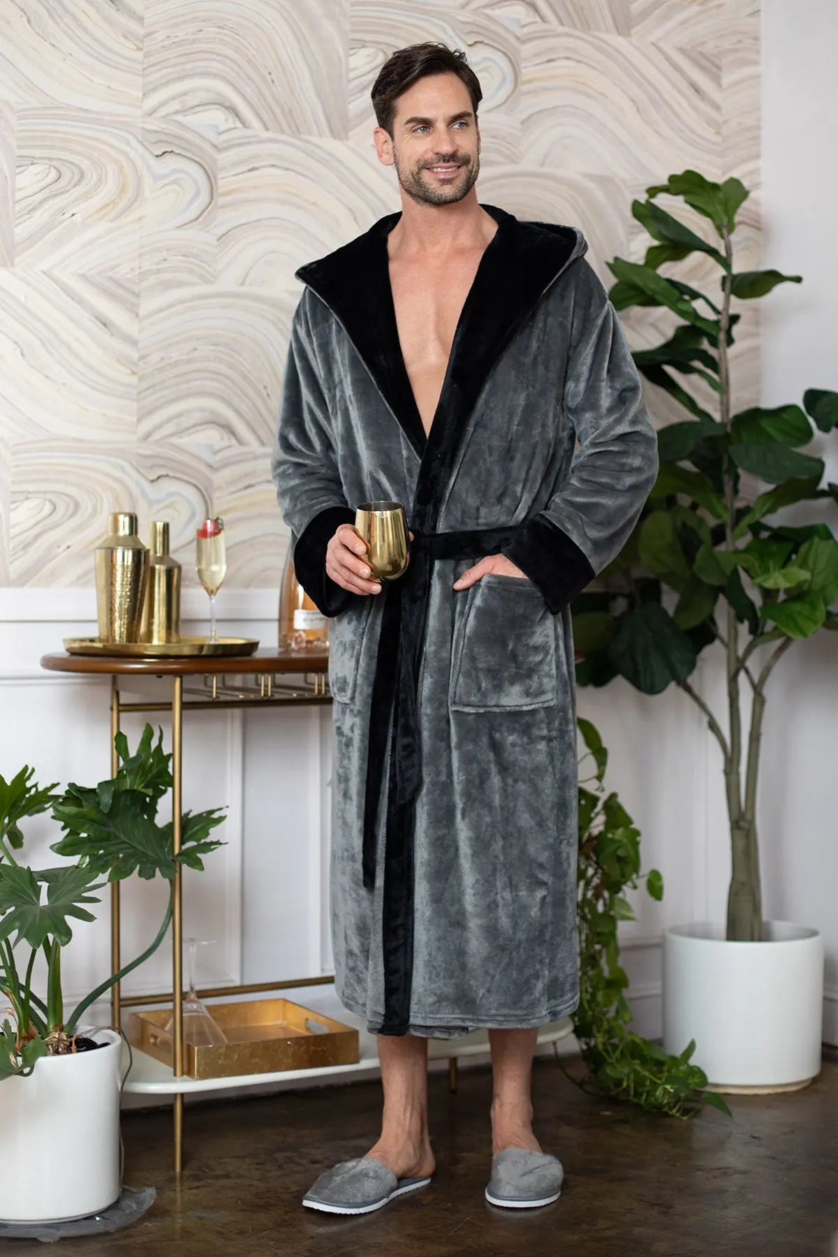 Hooded Plush Bathrobe for Men From Lotus Linen