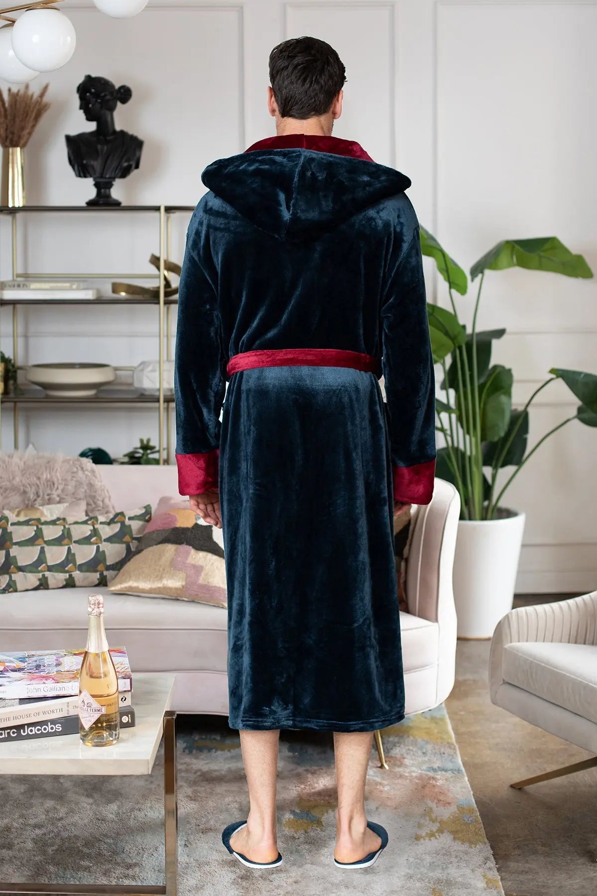 Hooded Plush Bathrobe for Men From Lotus Linen
