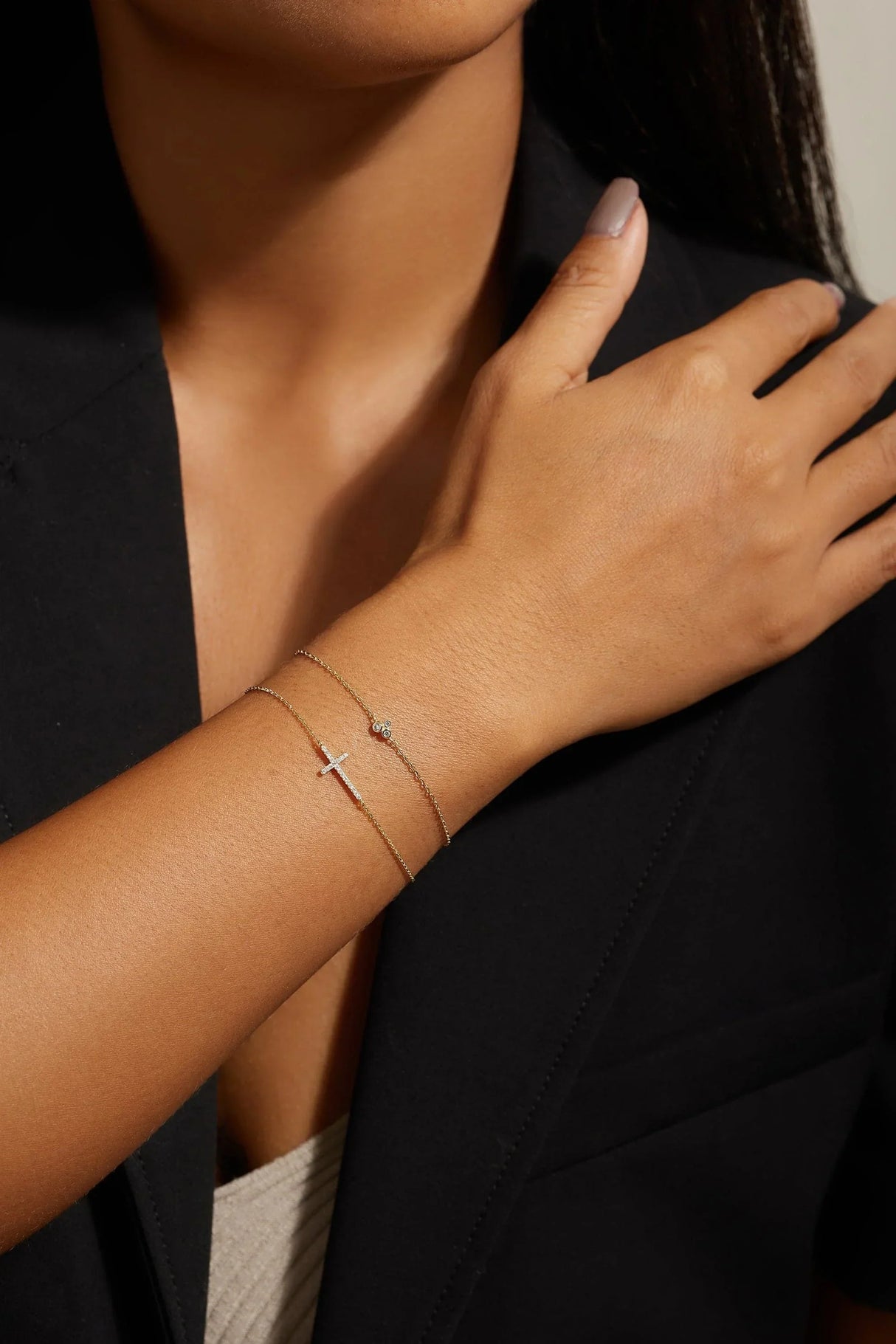 Horizontal CZ Cross Bracelet from eklexic