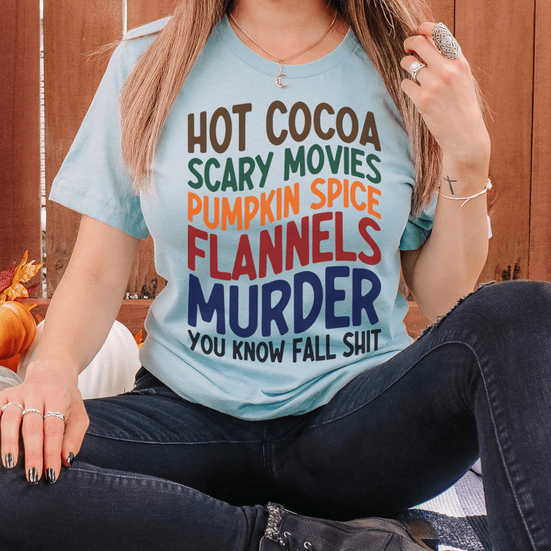 Hot Cocoa Scary Movies Pumpkin Spice Flannels Tee From Peachy Sunday