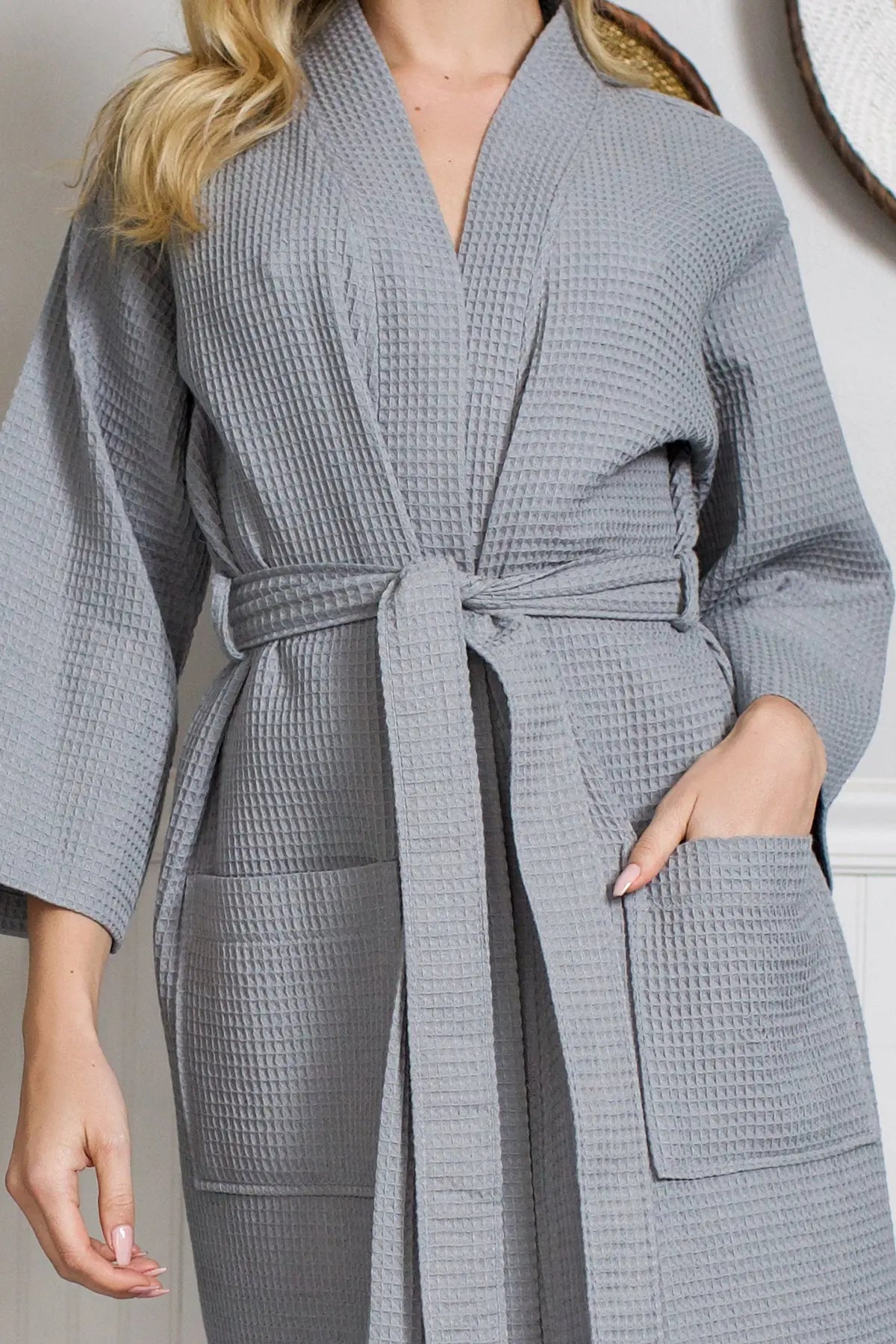 Knee-Length Waffle Kimono Robe for Women From Lotus Linen