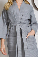 Knee-Length Waffle Kimono Robe for Women From Lotus Linen