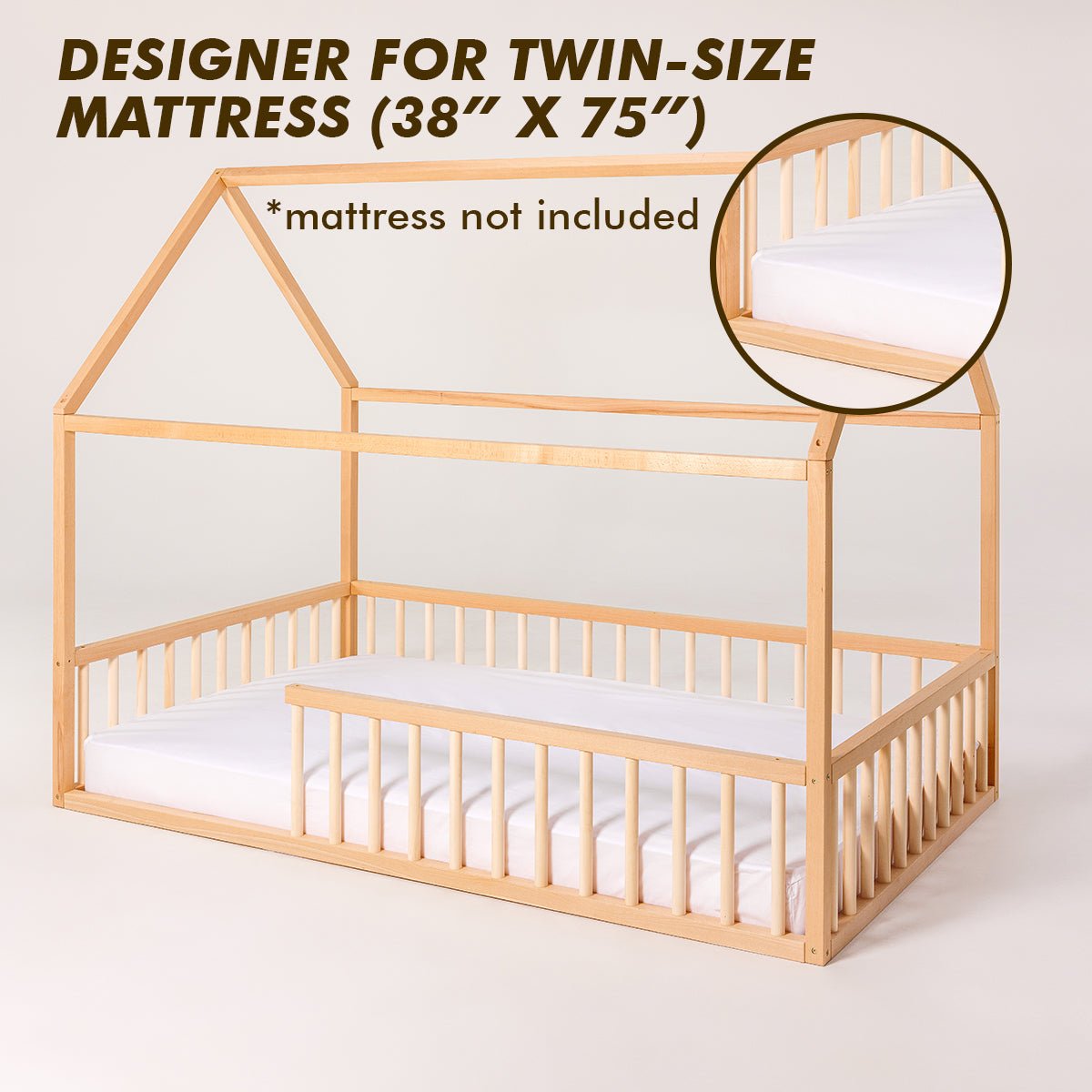 Twin Size Montessori House Bed for Kids with Fence from Goodevas