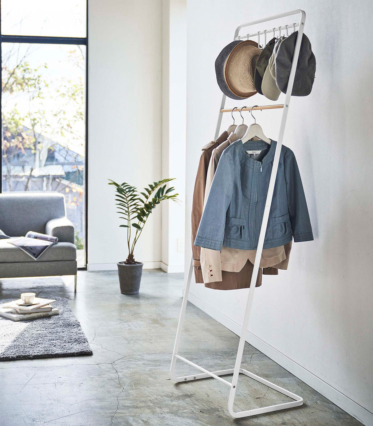 Coat Rack with Hat Storage (66" H)  - Steel + Wood from Yamazaki Home