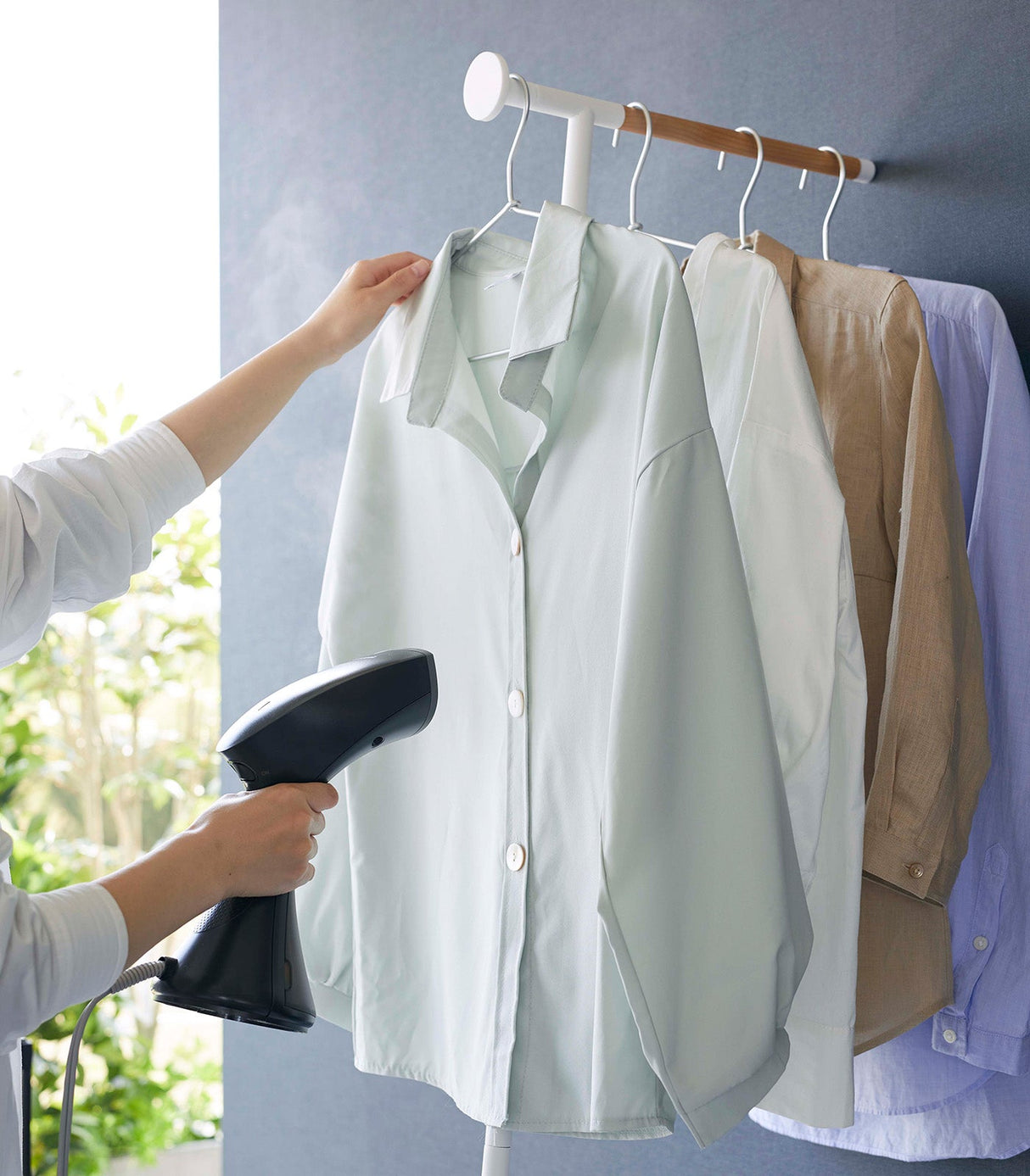 Leaning Clothes Hanger (64" H)  - Steel + Wood from Yamazaki Home
