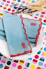 Icon Linen Napkins S/4 - Aqua + Cherry from Furbish Studio