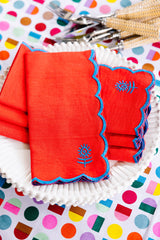 Icon Linen Napkins S/4 - Cherry + Peacock from Furbish Studio