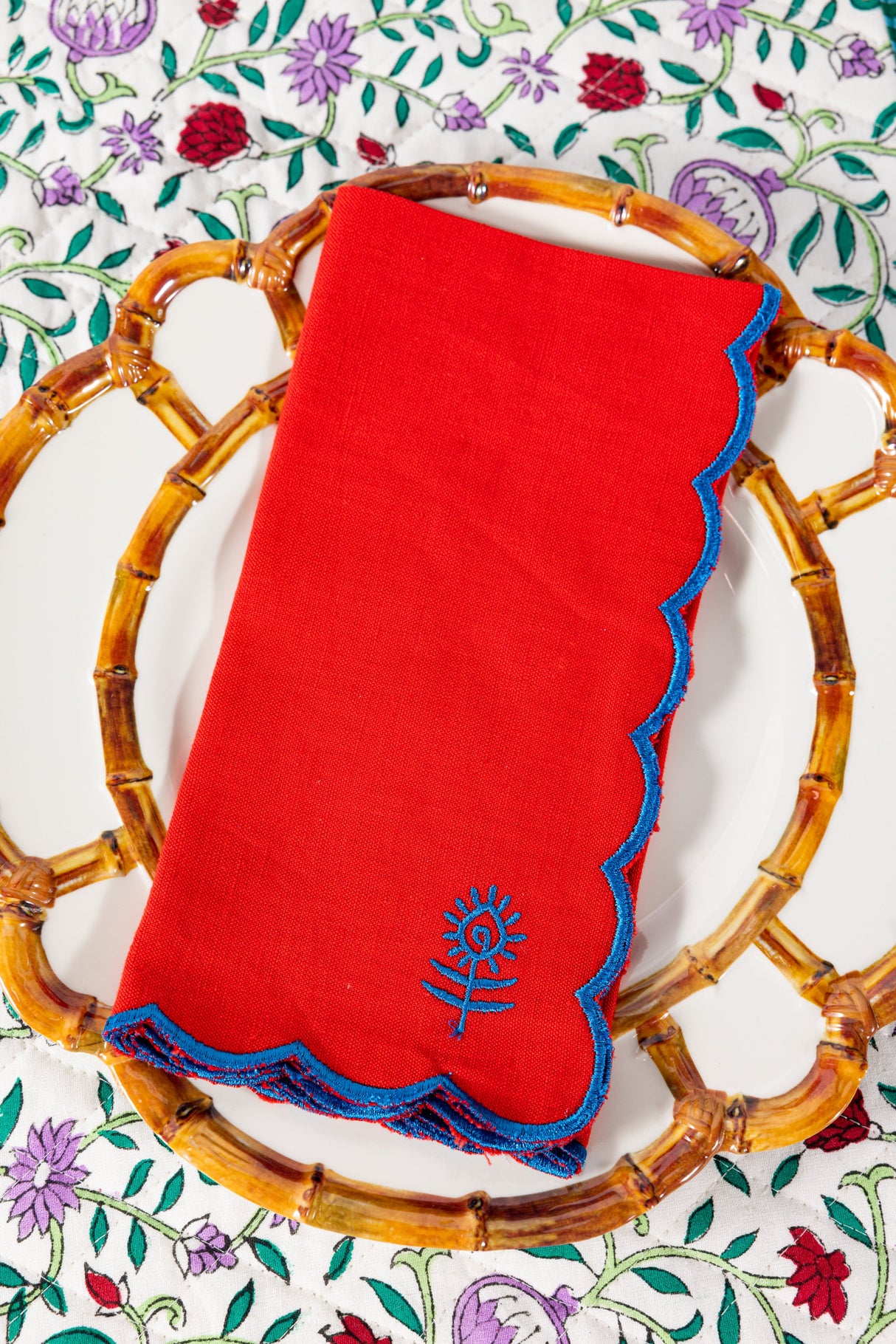 Icon Linen Napkins S/4 - Cherry + Peacock from Furbish Studio