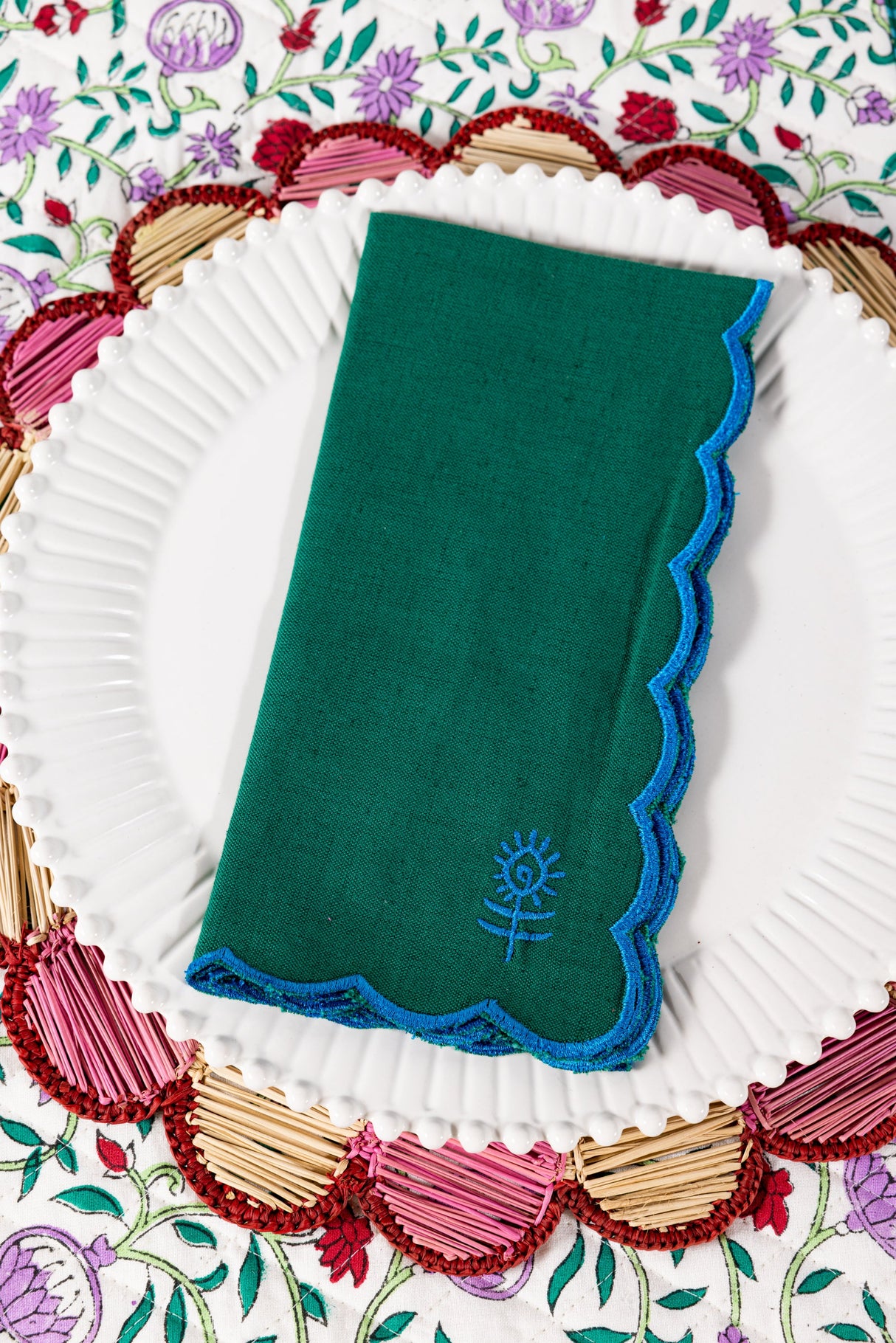 Icon Linen Napkins S/4 - Emerald + Peacock from Furbish Studio