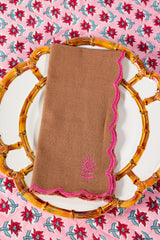 Icon Linen Napkins S/4 - Khaki + Hot Pink from Furbish Studio