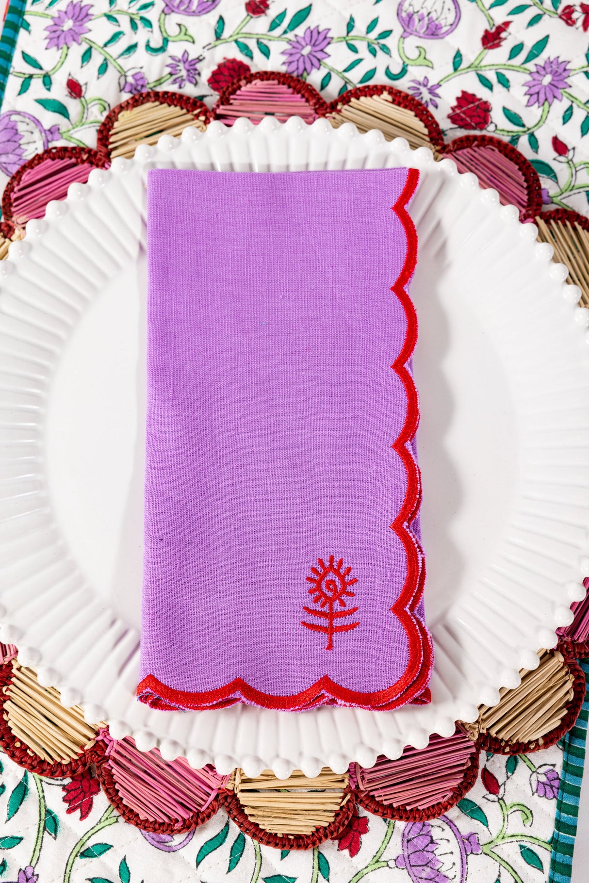 Icon Linen Napkins S/4 - Lilac + Cherry from Furbish Studio