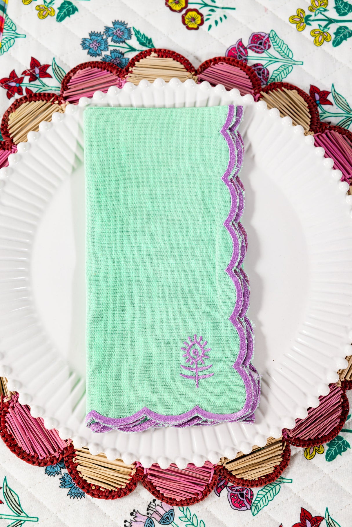 Icon Linen Napkins S/4 - Mint + Lilac from Furbish Studio
