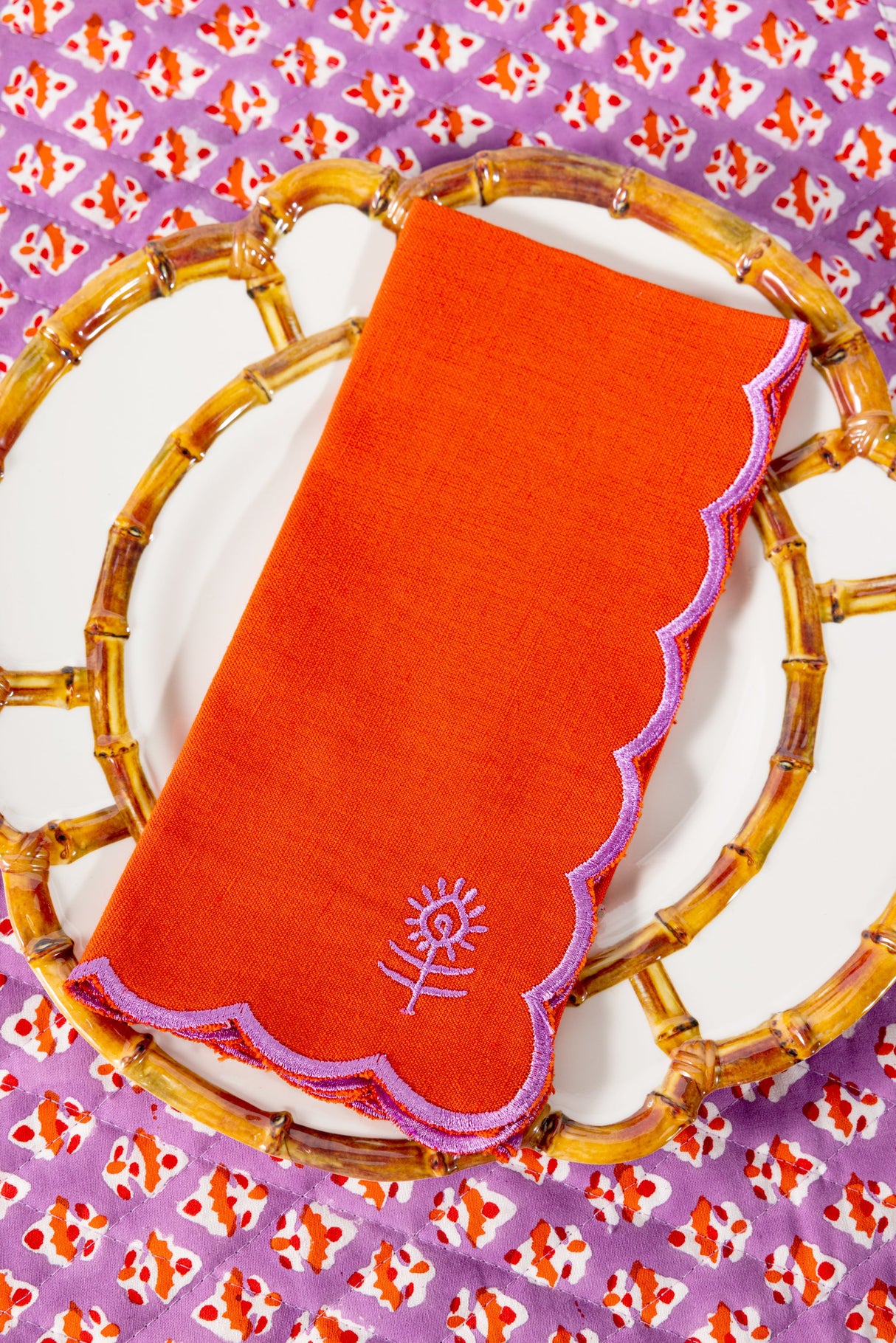 Icon Linen Napkins S/4 - Orange + Lilac from Furbish Studio