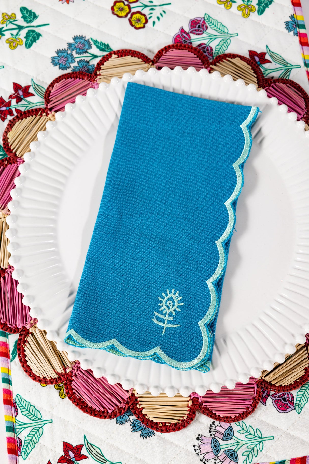 Icon Linen Napkins S/4 - Peacock + Mint from Furbish Studio