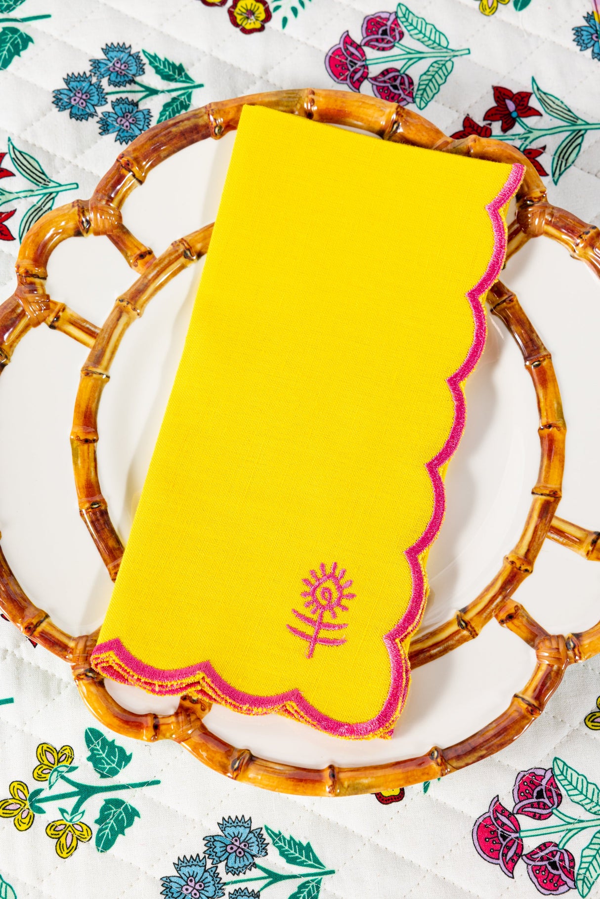 Icon Linen Napkins S/4 - Yellow + Neon Pink from Furbish Studio