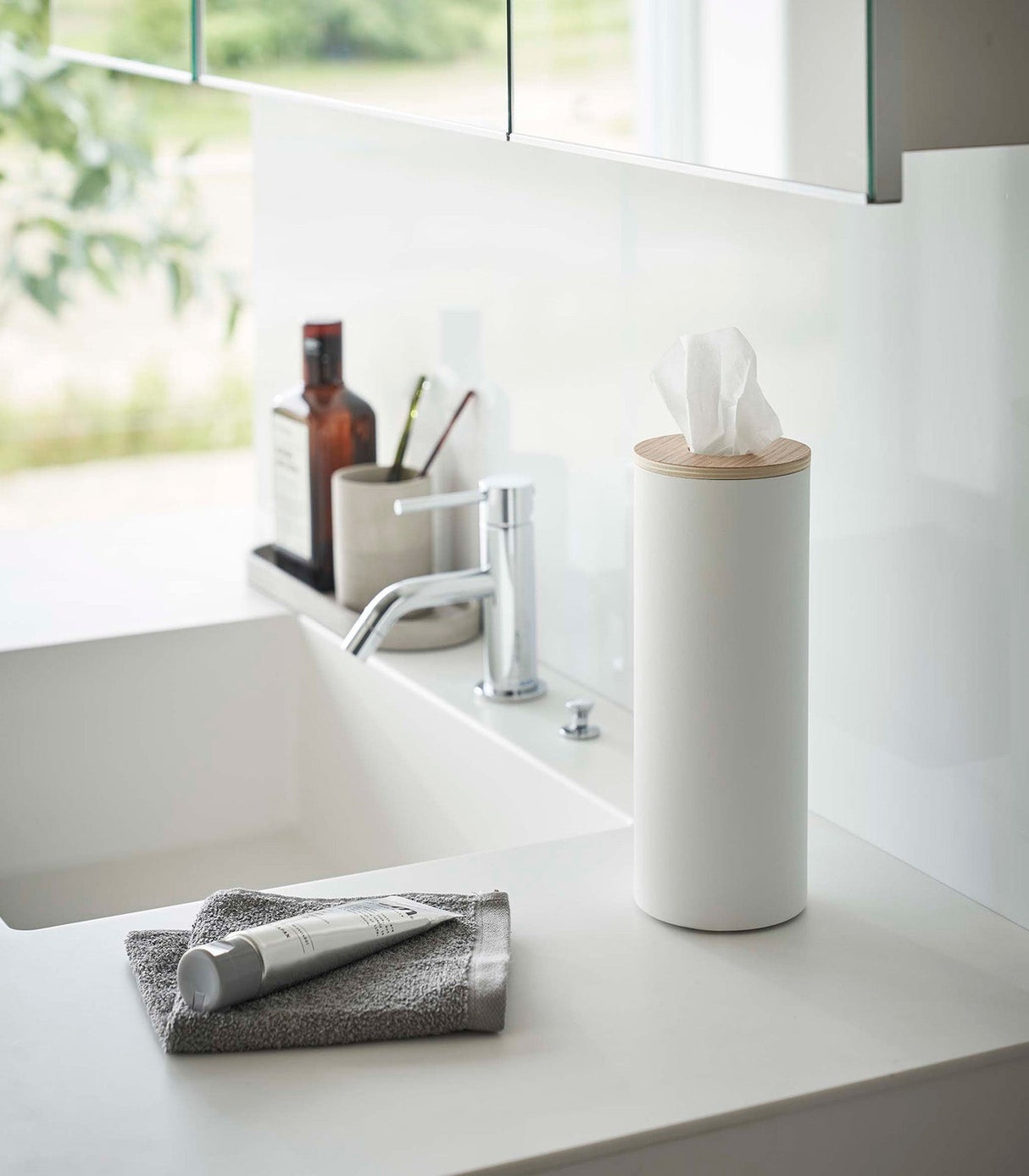 Round Tissue Case - Steel + Wood from Yamazaki Home