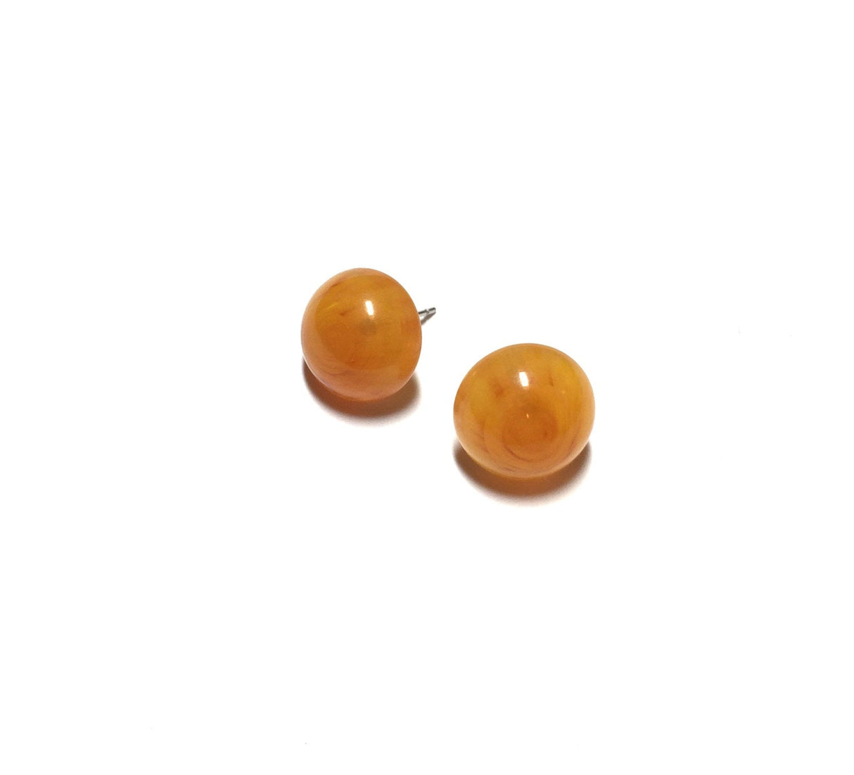 Amber Yellow Marbled Lucite Retro Button Stud Earrings from Leetie Lovendale