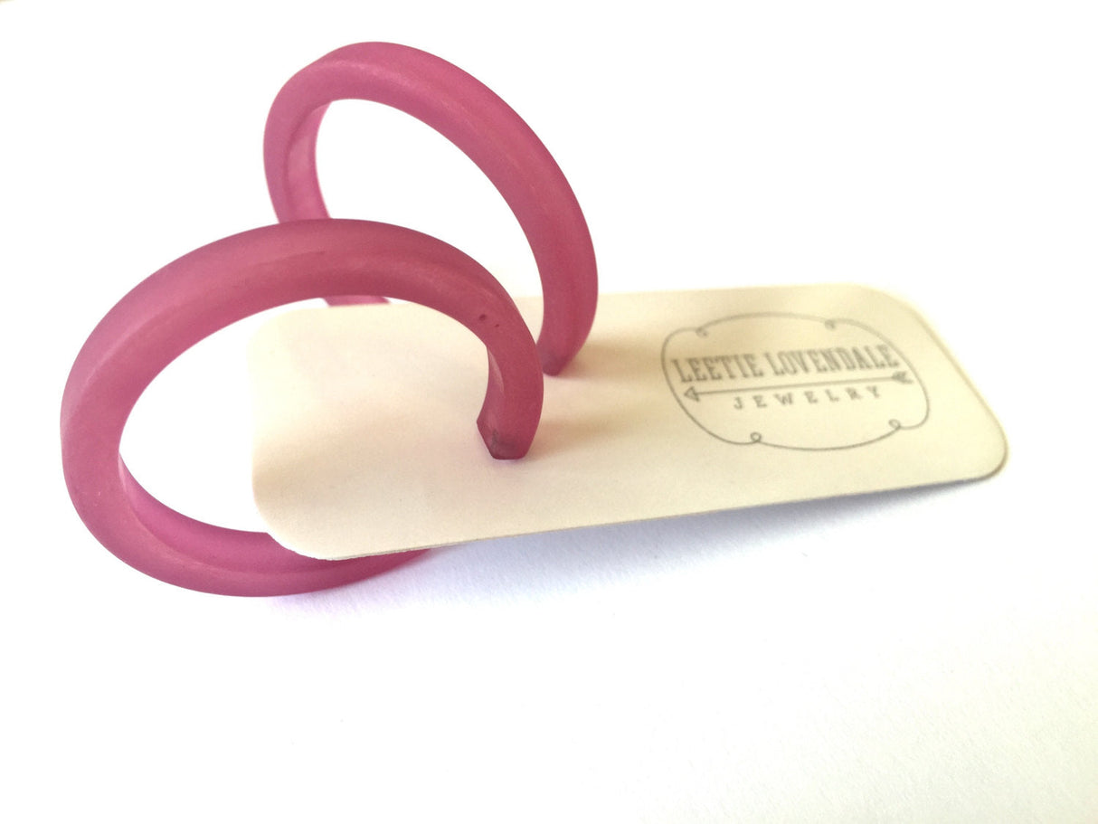 Amethyst Purple Frosted Classic Lucite Hoop Earrings from Leetie Lovendale