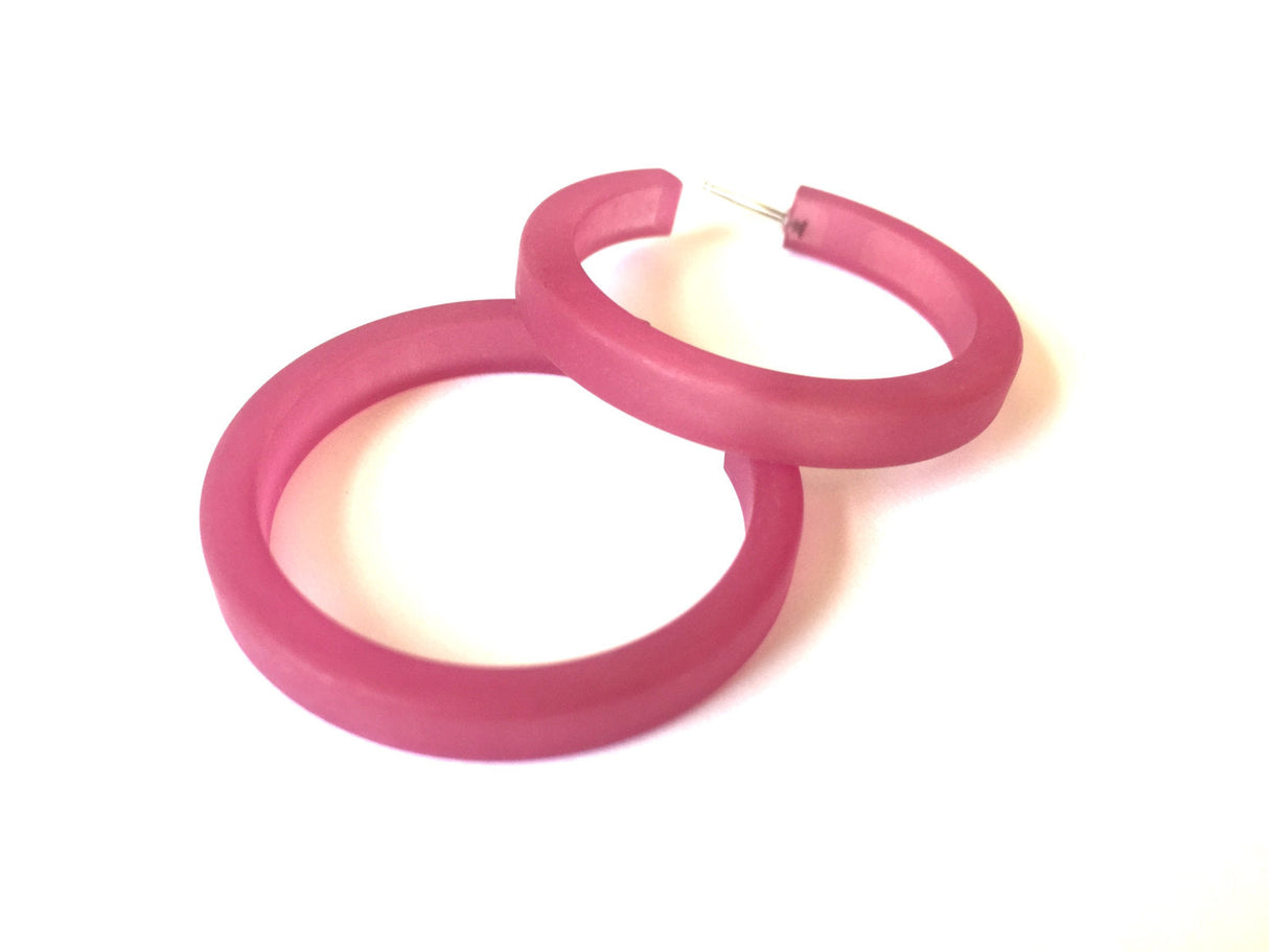 Amethyst Purple Frosted Classic Lucite Hoop Earrings from Leetie Lovendale