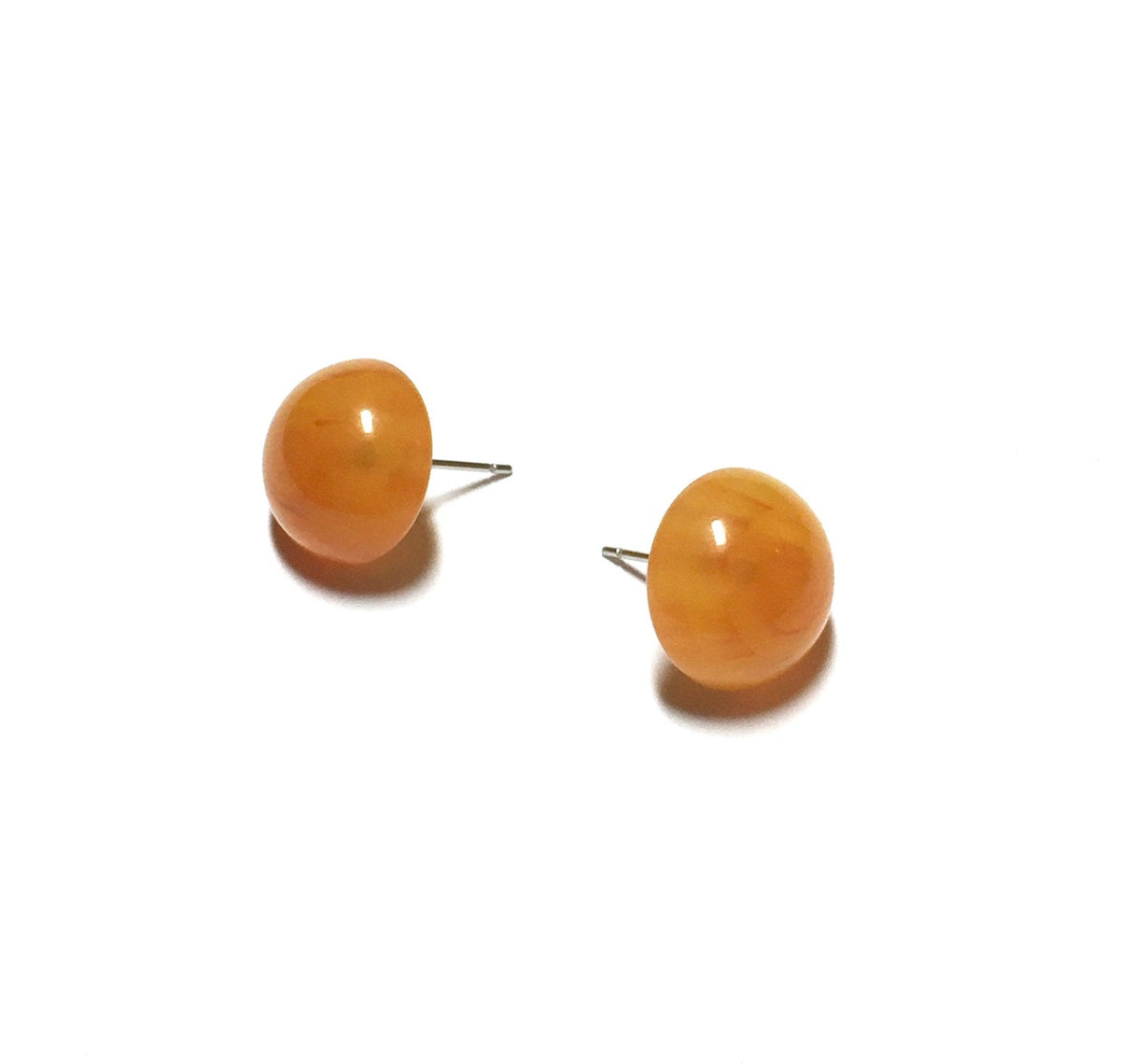 Amber Yellow Marbled Lucite Retro Button Stud Earrings from Leetie Lovendale