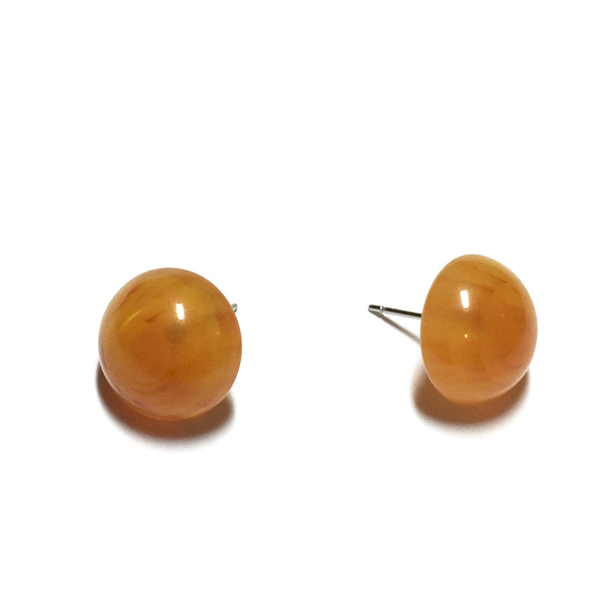 Amber Yellow Marbled Lucite Retro Button Stud Earrings from Leetie Lovendale