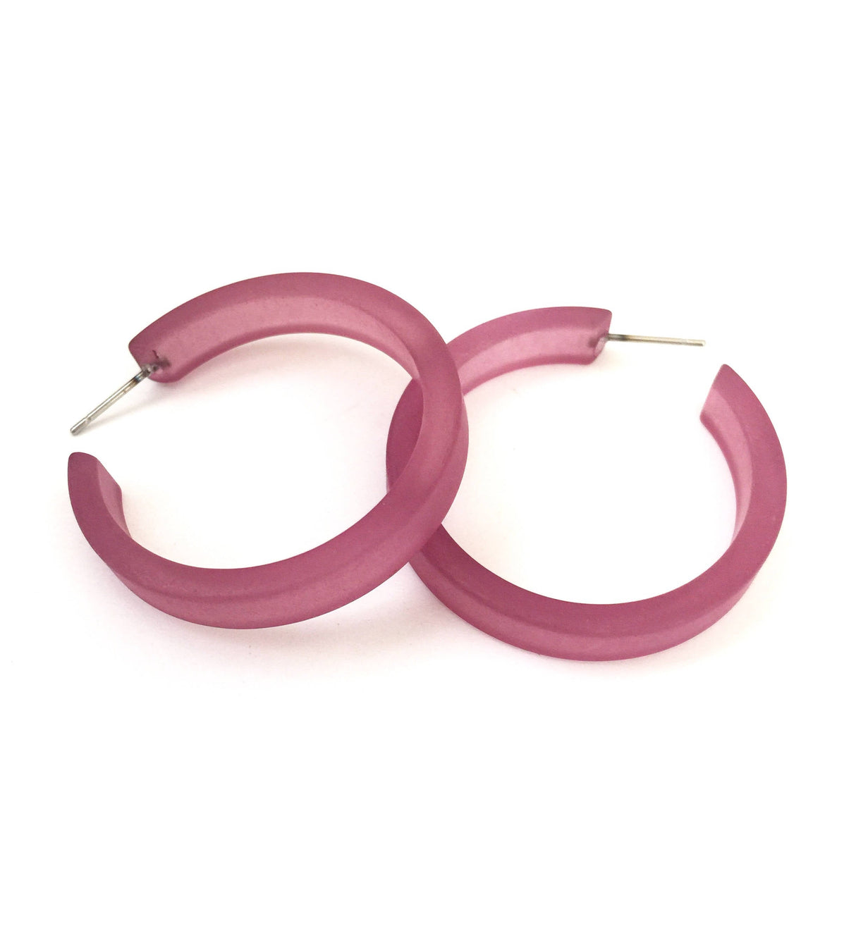 Amethyst Purple Frosted Classic Lucite Hoop Earrings from Leetie Lovendale