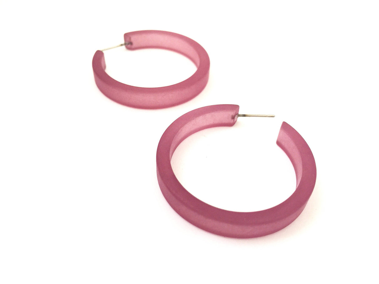 Amethyst Purple Frosted Classic Lucite Hoop Earrings from Leetie Lovendale
