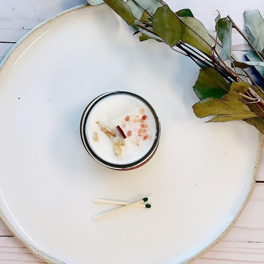 Space Clearing Candle/ Intention Candle / Organic Soy Candle / Candle with Crystals / Cleansing Candle from Butter Me Up Organics