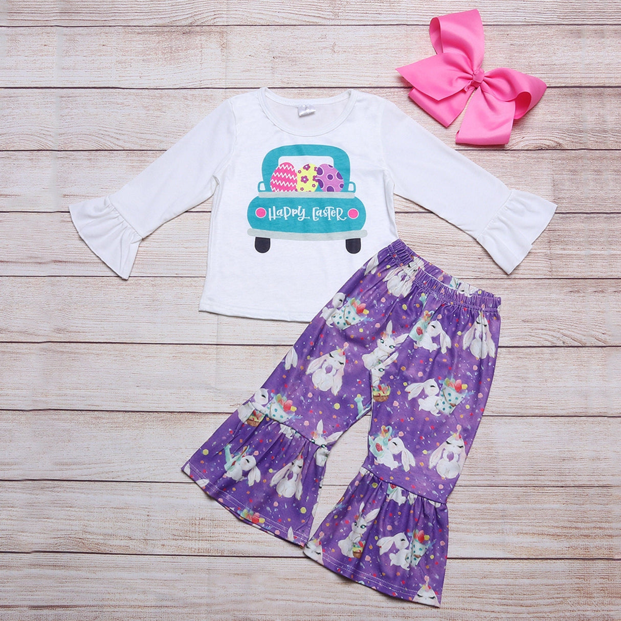 Girls Easter Egg Truck Bell Bottom Pant Set From Toodle Treasures
