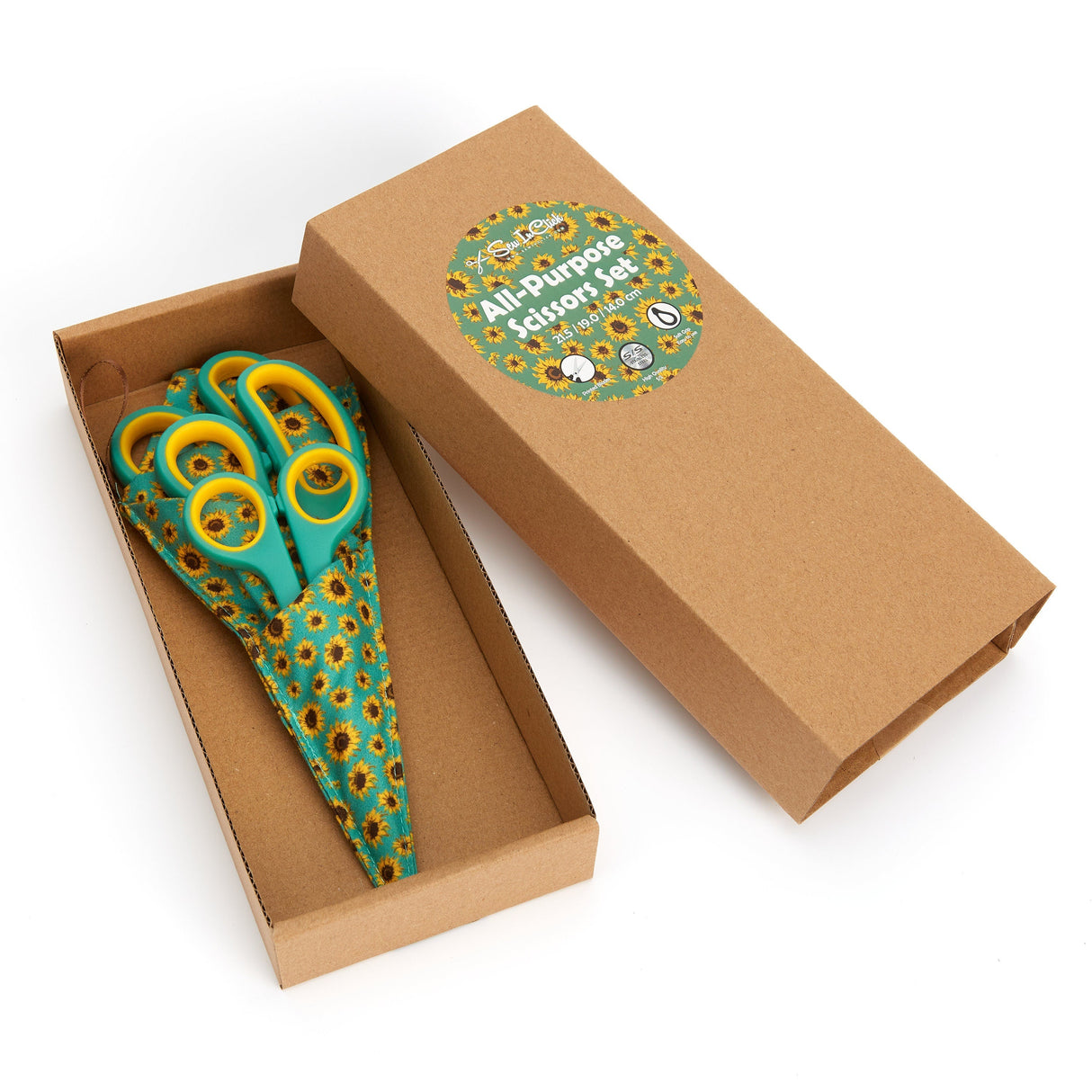 Special Gift Box Soft Grip Sunflowers Scissors Set - 3 Sizes - Handmade Fabric Case - All-Purpose Crafts, Office & School - Stainless Steel from Reed Leather