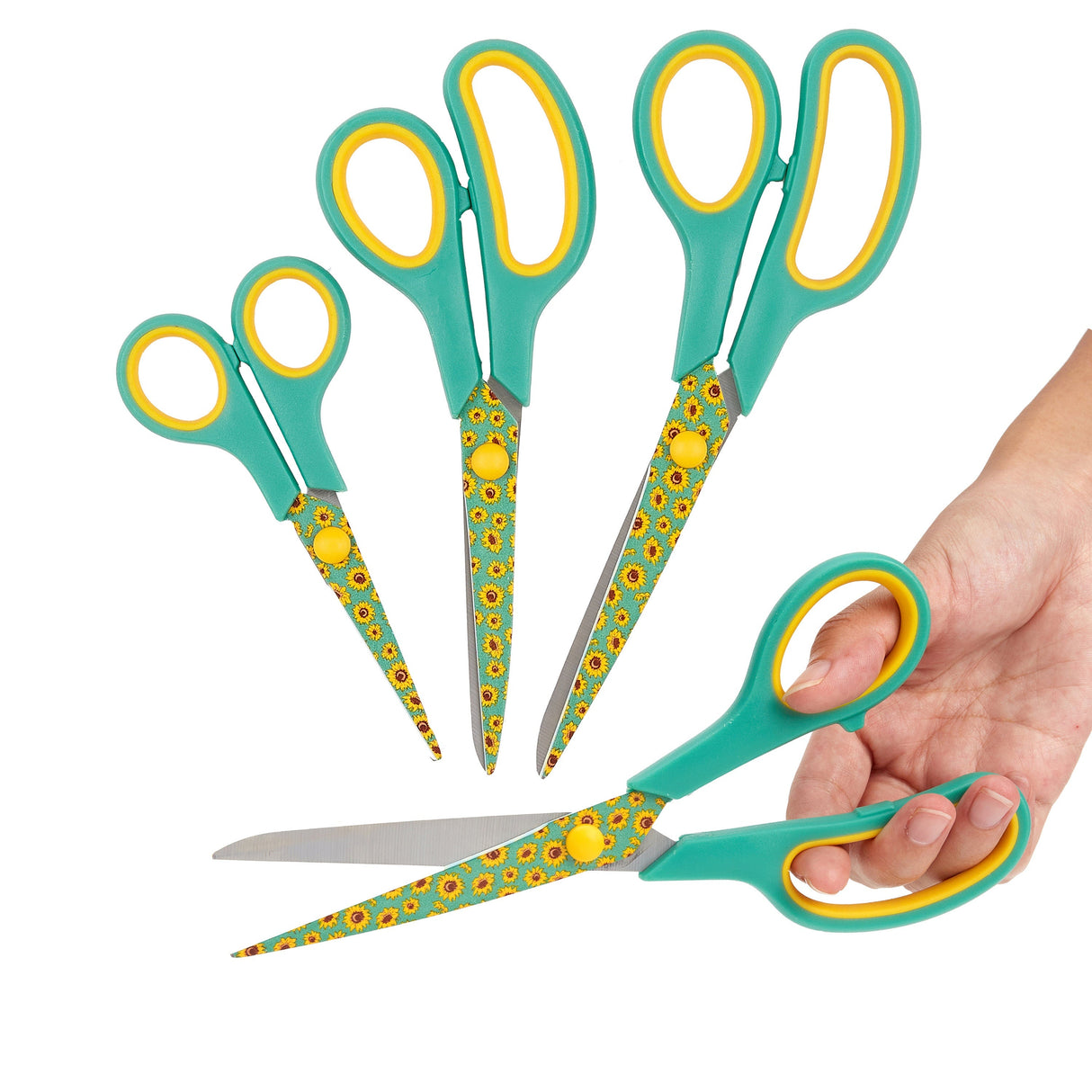 Special Gift Box Soft Grip Sunflowers Scissors Set - 3 Sizes - Handmade Fabric Case - All-Purpose Crafts, Office & School - Stainless Steel from Reed Leather