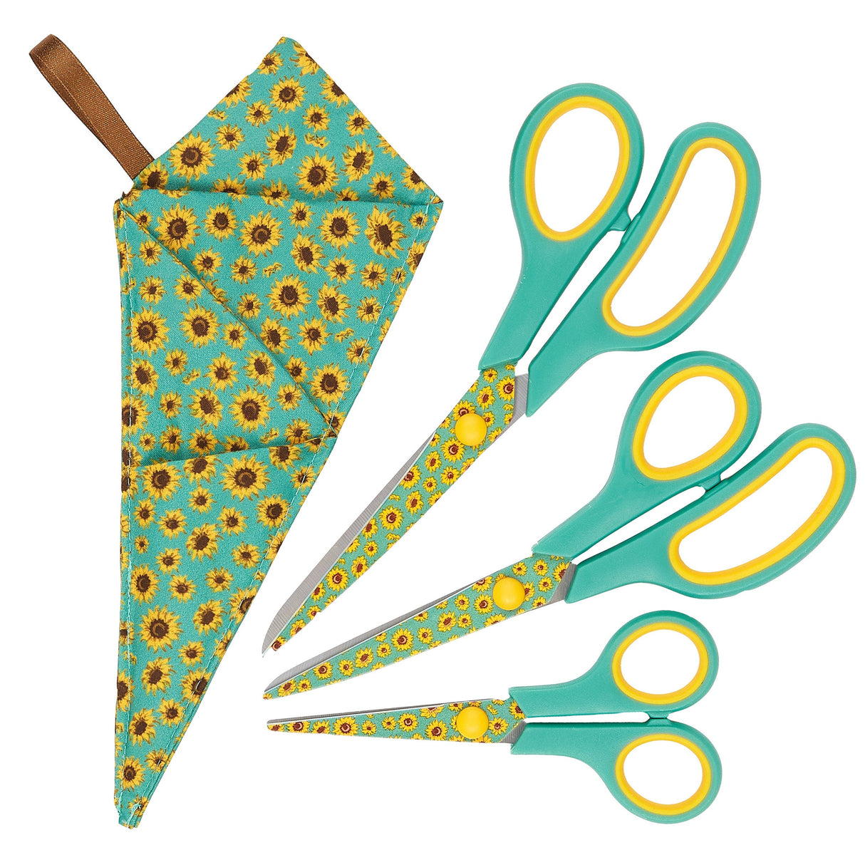 Special Gift Box Soft Grip Sunflowers Scissors Set - 3 Sizes - Handmade Fabric Case - All-Purpose Crafts, Office & School - Stainless Steel from Reed Leather