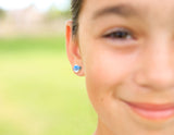Aqua Blue & White Striped Square Cane Slice Stud Earrings from Leetie Lovendale