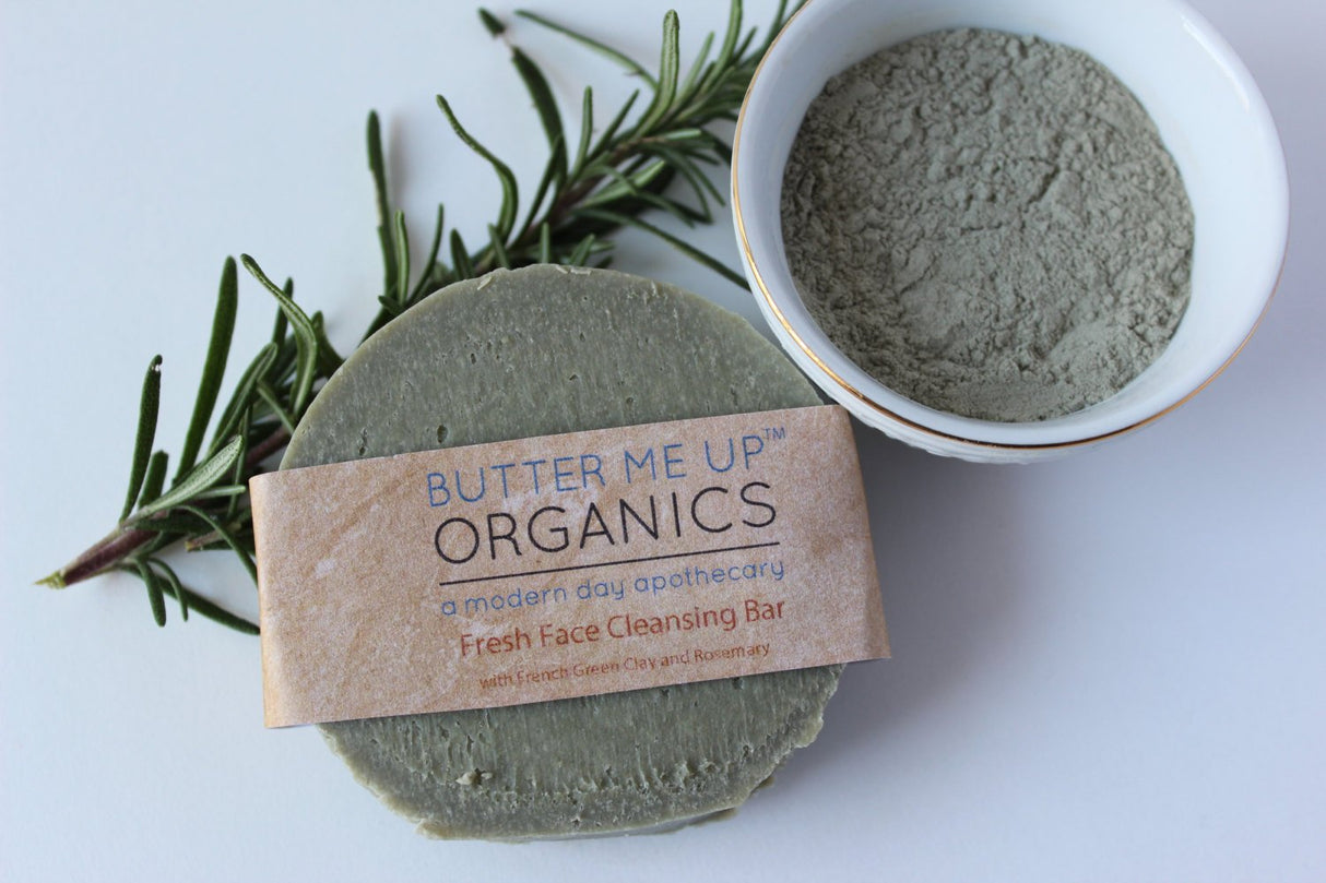 Face Wash Facial Cleansing Bar with French Green Sea Clay  from Butter Me Up Organics