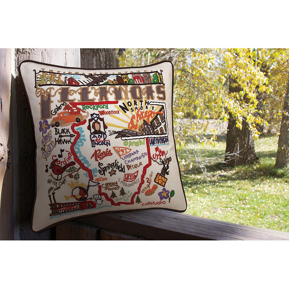 Illinois Hand-Embroidered Pillow from Quirks!
