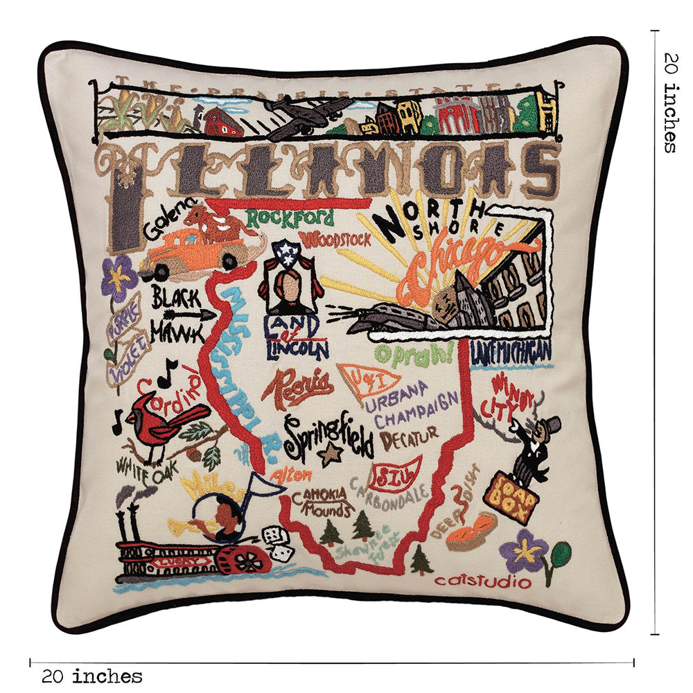 Illinois Hand-Embroidered Pillow from Quirks!
