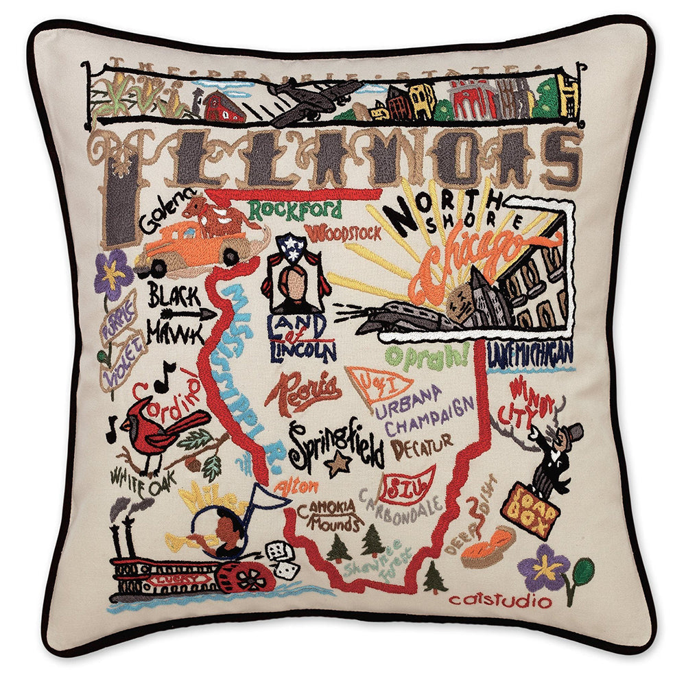 Illinois Hand-Embroidered Pillow from Quirks!