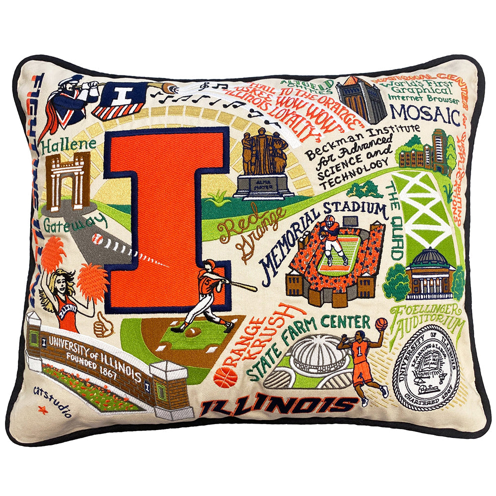 Illinois, University of Collegiate Hand-Embroidered Pillow from Quirks!