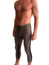 Mens 4/5 Zipper Pocket Capri Yoga Pants (ARMY Green w/Black) from 4-rth