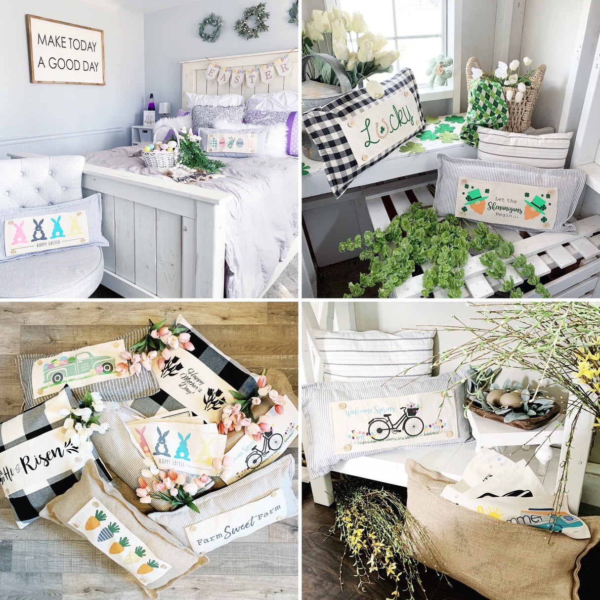 Holiday Panel: Spring, Pastel, Bunny, Buffalo Check, Gingham; EASTER EGGS From PillowPanels