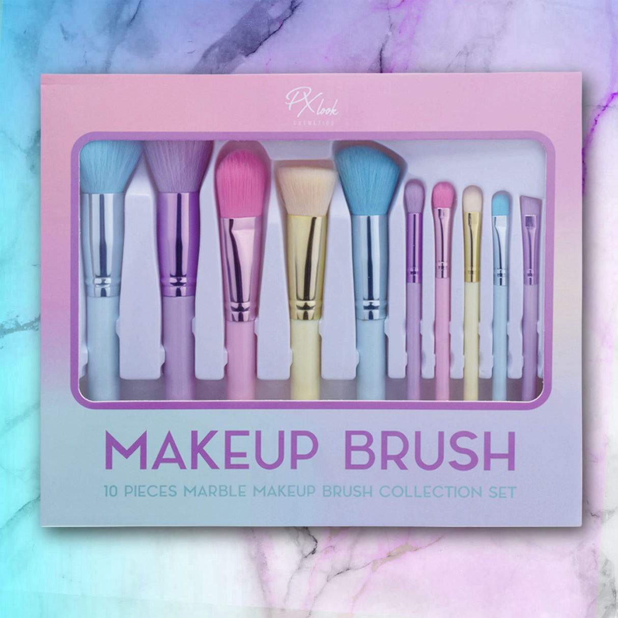 Makeup Brush - 10pc Marble Makeup Brush Collection Set from Prolux Cosmetics
