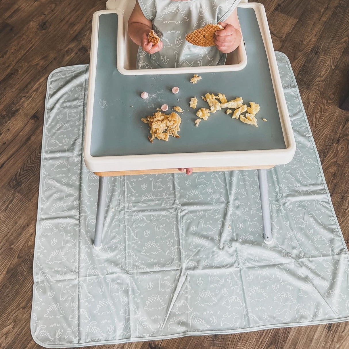 Dino Friends - Sage Splash Mat - A Waterproof Catch-All for Highchair Spills and More! from BapronBaby