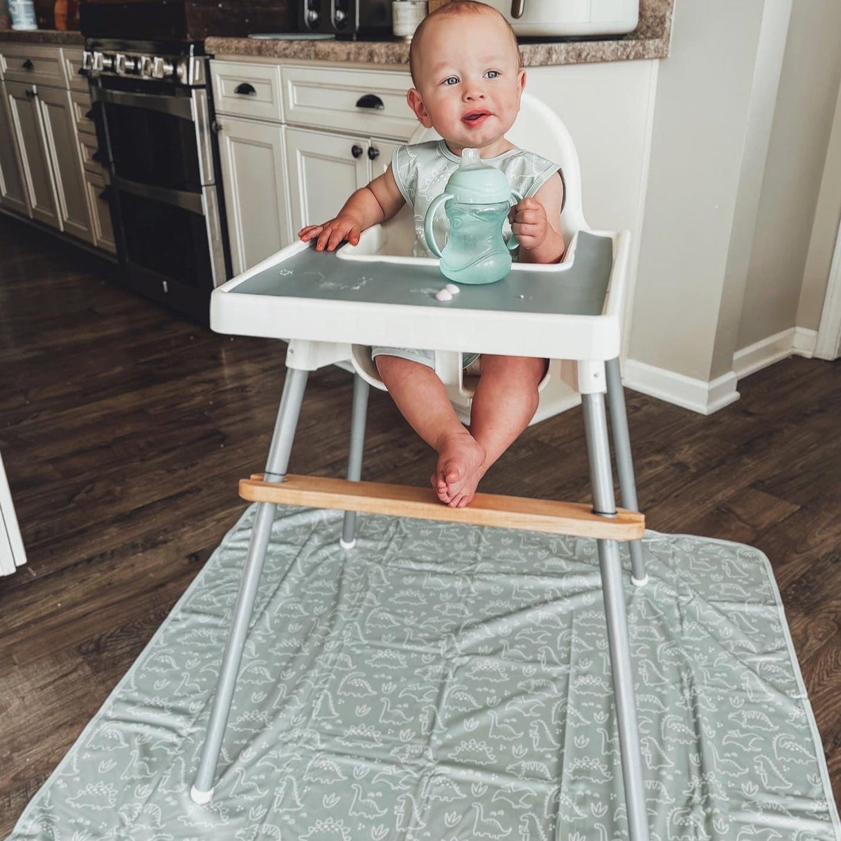 Dino Friends - Sage Splash Mat - A Waterproof Catch-All for Highchair Spills and More! from BapronBaby