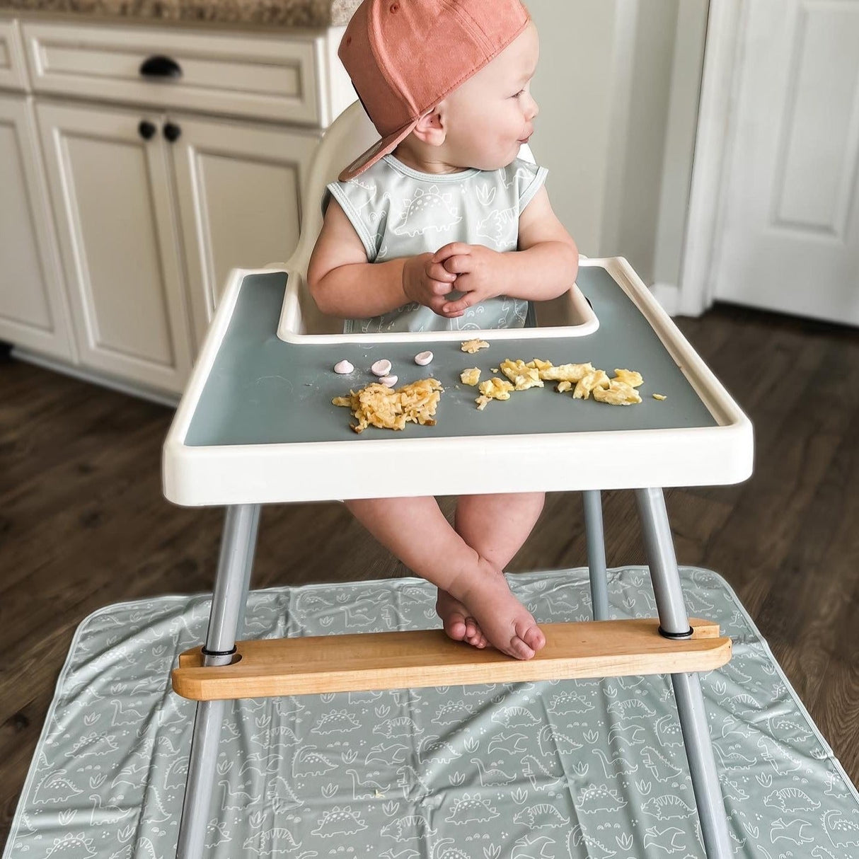 Dino Friends - Sage Splash Mat - A Waterproof Catch-All for Highchair Spills and More! from BapronBaby