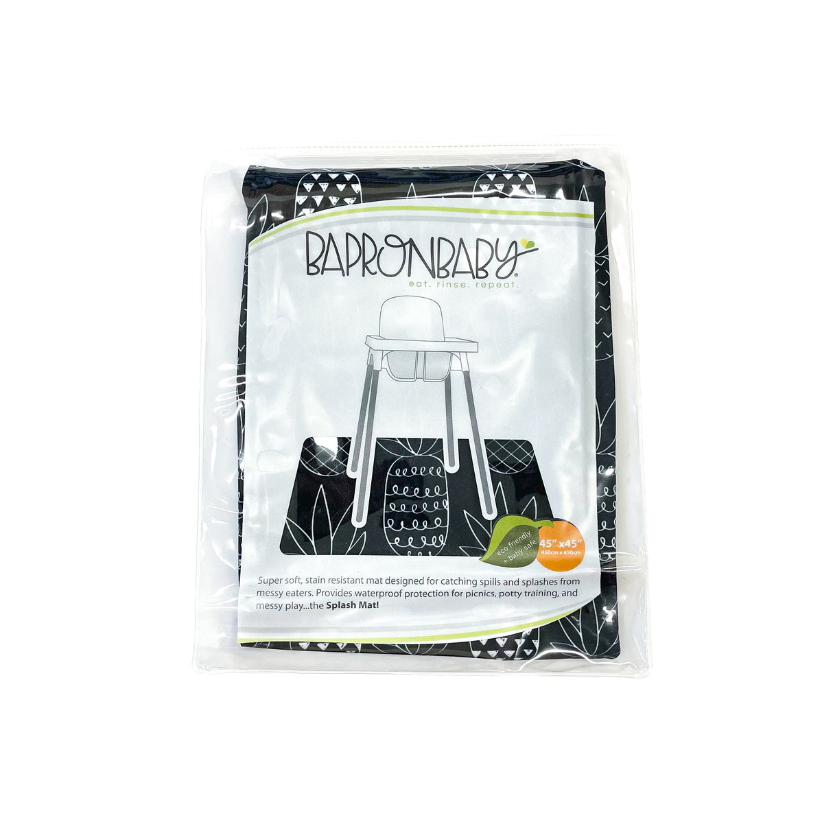 Pineapple Monochrome Splash Mat - A Waterproof Catch-All for Highchair Spills and More! from BapronBaby