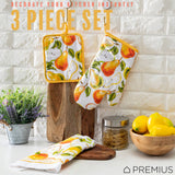 PREMIUS 3 Piece Printed Kitchen Linen Set, 1 Cotton Towel, 1 Pot Holder, 1 Oven Mitt from ShopBobbys