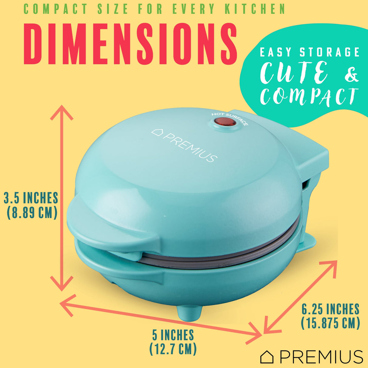 PREMIUS Ceramic Non-Stick Mini Snack Waffle Maker, 4 Inch Mold from ShopBobbys