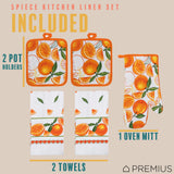 PREMIUS 5 Piece Printed Kitchen Linen Set, 2 Cotton Towels, 2 Pot Holders, 1 Oven Mitt from ShopBobbys